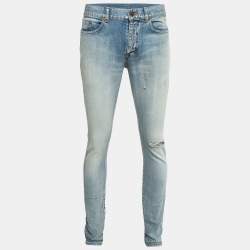 Pre Owned Saint Laurent Blue Ripped Denim Slim Fit Jeans M Waist 34''