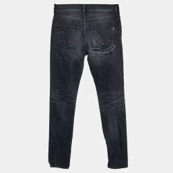 Pre Owned Saint Laurent Paris Black Denim Distressed Skinny Jeans S/Waist 31"