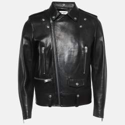 Saint Laurent Paris Black Leather Zipper Detail Riders Jacket XL