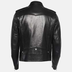 Saint Laurent Paris Black Leather Zipper Detail Riders Jacket XL