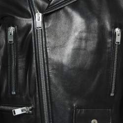 Saint Laurent Paris Black Leather Zipper Detail Riders Jacket XL