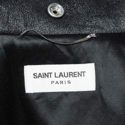 Saint Laurent Paris Black Leather Zipper Detail Biker Jacket XL