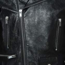 Saint Laurent Paris Black Leather Zipper Detail Biker Jacket XL