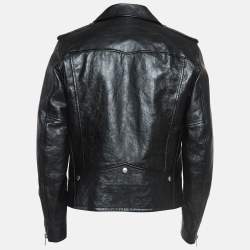 Saint Laurent Paris Black Leather Zipper Detail Biker Jacket XL