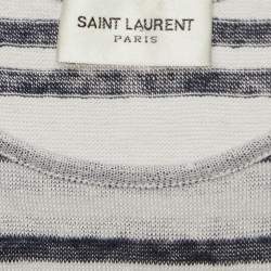 Pre Owned Saint Laurent Grey Striped Linen Jersey Tank T-Shirt S