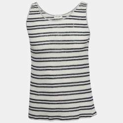 Pre Owned Saint Laurent Grey Striped Linen Jersey Tank T-Shirt S
