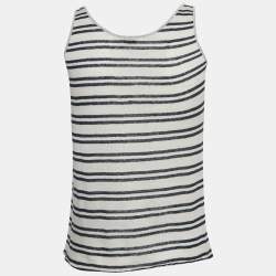 Pre Owned Saint Laurent Grey Striped Linen Jersey Tank T-Shirt S