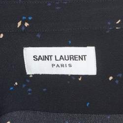 Pre Owned Saint Laurent Paris Noir Blue Confetti Hibiscus Silk Shirt M