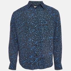 Saint Laurent Black & Blue Abstract Print Crepe Shirt M