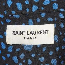 Saint Laurent Black & Blue Abstract Print Crepe Shirt M