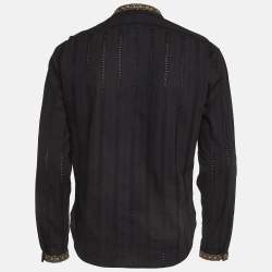 Pre Owned Saint Laurent Black Striped Cotton Embellished Shirt M