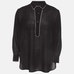 Saint Laurent Paris Black Wool Half Placket Shirt S