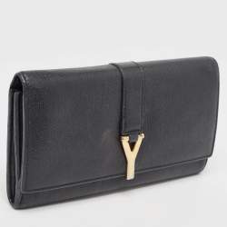Saint Laurent Black Leather Classic Y Flap Continental Wallet