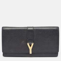 Saint Laurent Black Leather Classic Y Flap Continental Wallet