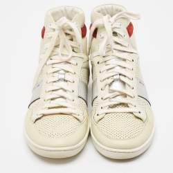 Saint Laurent Paris White Perforated Leather High Top Sneakers Size 43