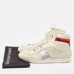 Saint Laurent Paris White Perforated Leather High Top Sneakers Size 43