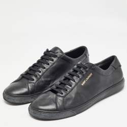 Pre Owned Saint Laurent Black Leather Court Classic Lace Up Sneakers Size 47