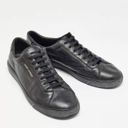 Pre Owned Saint Laurent Black Leather Court Classic Lace Up Sneakers Size 47