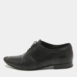 Saint Laurent Black Lizard Embossed and Leather Lace Up Oxfords Size 42