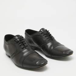 Saint Laurent Black Lizard Embossed and Leather Lace Up Oxfords Size 42