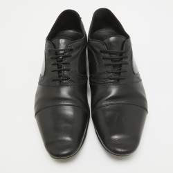 Saint Laurent Black Lizard Embossed and Leather Lace Up Oxfords Size 42