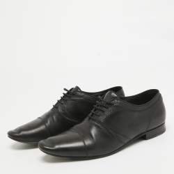 Saint Laurent Black Lizard Embossed and Leather Lace Up Oxfords Size 42