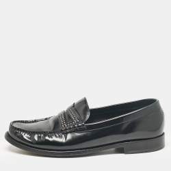 Saint Laurent Black Leather Slip On Loafers Size 45