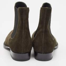 Saint Laurent Green Suede Wyatt Ankle Length Boots Size 39