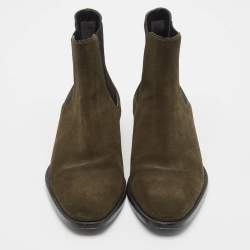 Saint Laurent Green Suede Wyatt Ankle Length Boots Size 39