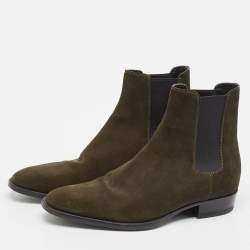 Saint Laurent Green Suede Wyatt Ankle Length Boots Size 39