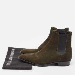 Saint Laurent Green Suede Wyatt Ankle Length Boots Size 39