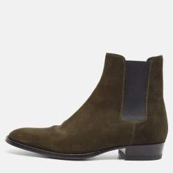 Saint Laurent Green Suede Wyatt Ankle Length Boots Size 39