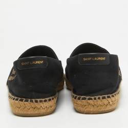Saint Laurent Black Canvas Logo Embroidered Espadrilles Size 41.5