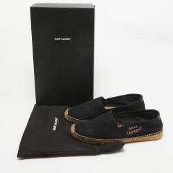 Saint Laurent Black Canvas Logo Embroidered Espadrilles Size 41.5