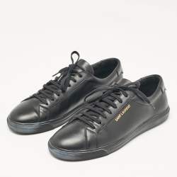 Saint Laurent Black Leather Andy Lace Up Sneakers Size 43.5