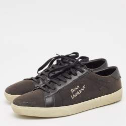 Pre Owned Saint Laurent Black Distressed Canvas Court Classic Sneakers Size 45