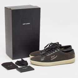 Pre Owned Saint Laurent Black Distressed Canvas Court Classic Sneakers Size 45