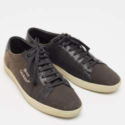 Pre Owned Saint Laurent Black Distressed Canvas Court Classic Sneakers Size 45