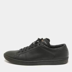 Pre Owned Saint Laurent Black Leather Court Classic Lace Up Sneakers Size 46