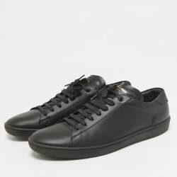 Pre Owned Saint Laurent Black Leather Court Classic Lace Up Sneakers Size 46