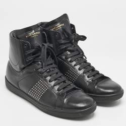 Pre Owned Saint Laurent Black Leather Court Classic SL/10H High Top Sneakers Size 41