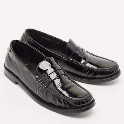 Saint Laurent Black Patent Leather Le Penny Loafers Size 40.5