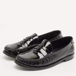 Saint Laurent Black Patent Leather Le Penny Loafers Size 40.5