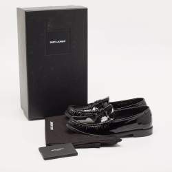 Saint Laurent Black Patent Leather Le Penny Loafers Size 40.5