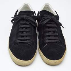 Saint Laurent Black Suede Soho Court Classic Low Top Sneakers Size 45