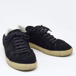 Saint Laurent Black Suede Soho Court Classic Low Top Sneakers Size 45