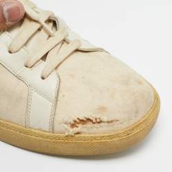 Saint Laurent Off White Distressed Canvas Court Classic Sneakers Size 45