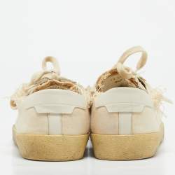 Saint Laurent Off White Distressed Canvas Court Classic Sneakers Size 45