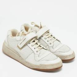 Saint Laurent White Perforated Leather Low Top Sneakers Size 45