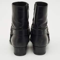 Pre Owned Saint Laurent Black Leather Wyatt Harness Ankle Boots Size 45